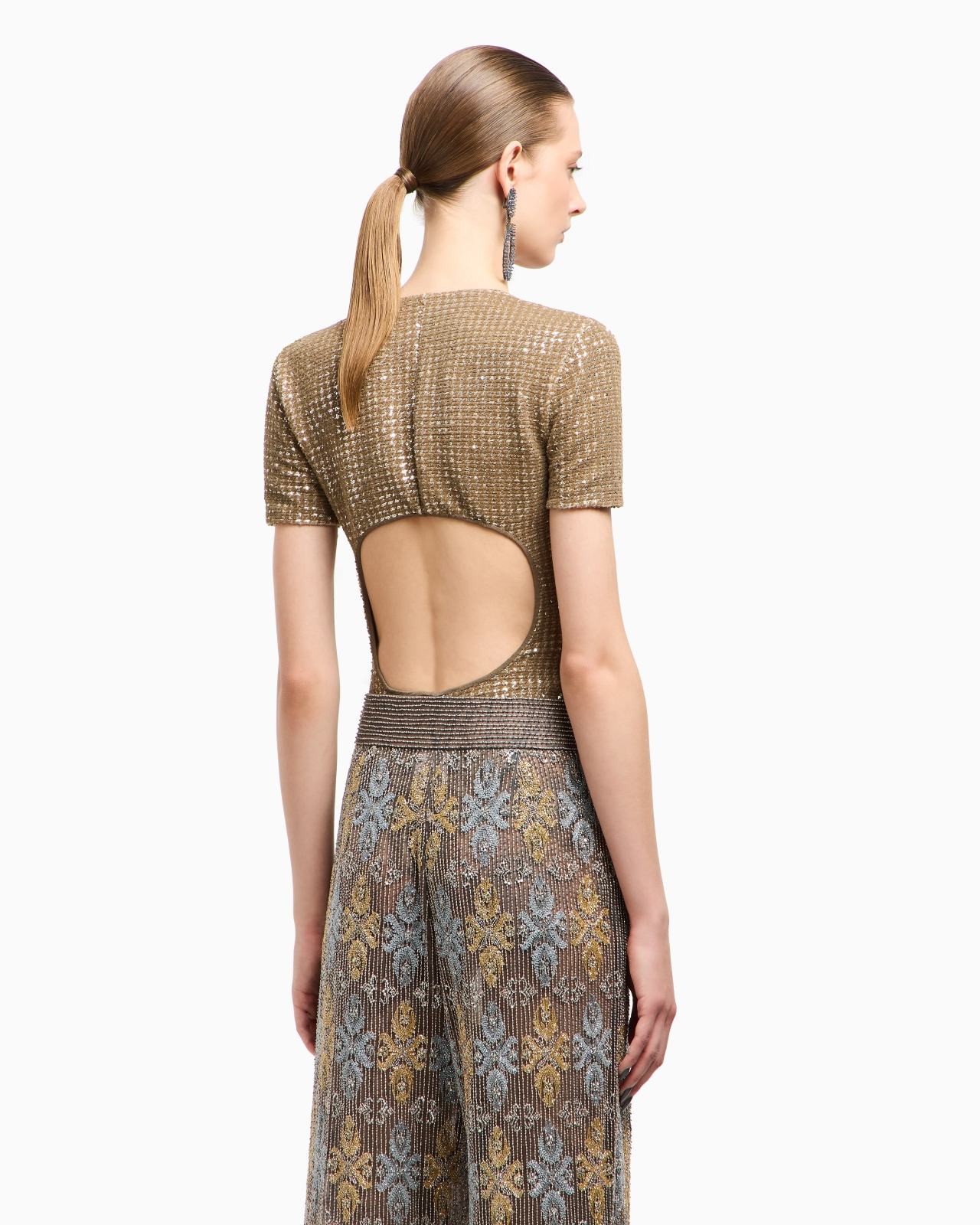JERSEY BODYSUIT WITH A FLOCKED PRINT AND SEQUINS - 3