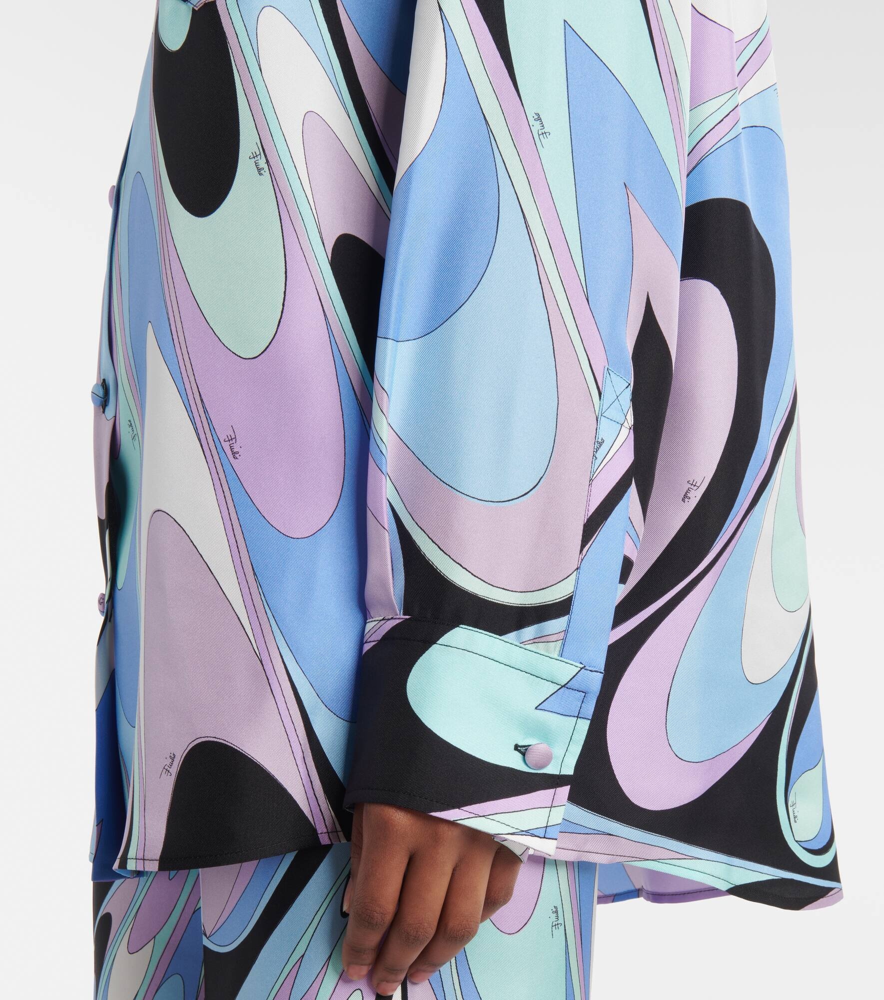 Printed silk twill pajama shirt - 5