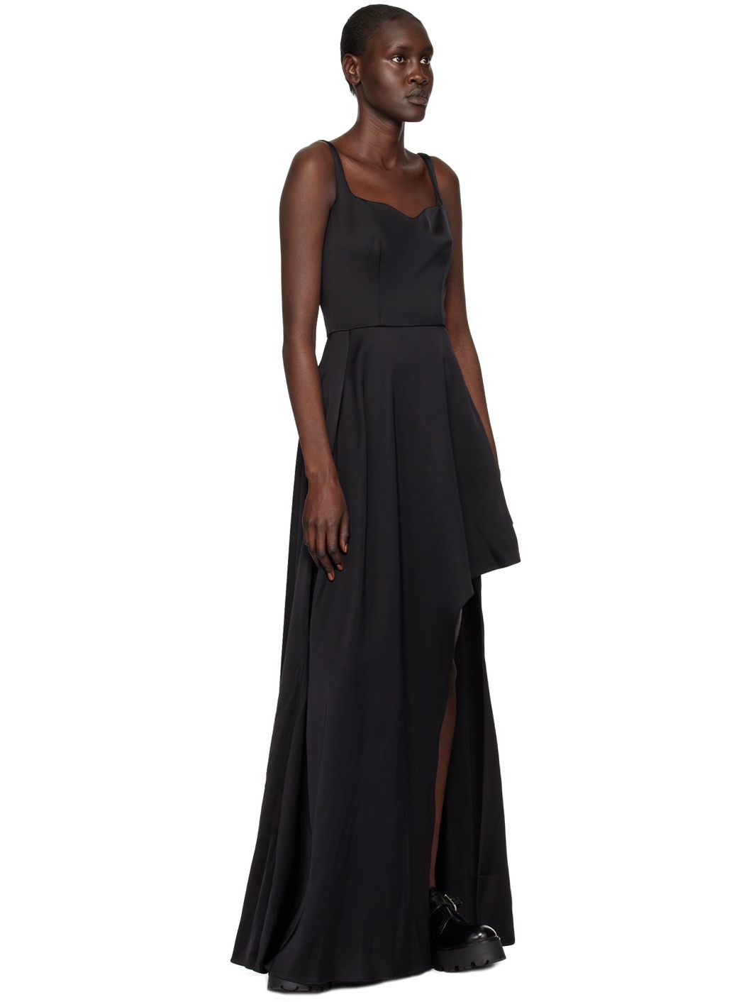 Black Asymmetric Maxi Dress - 4