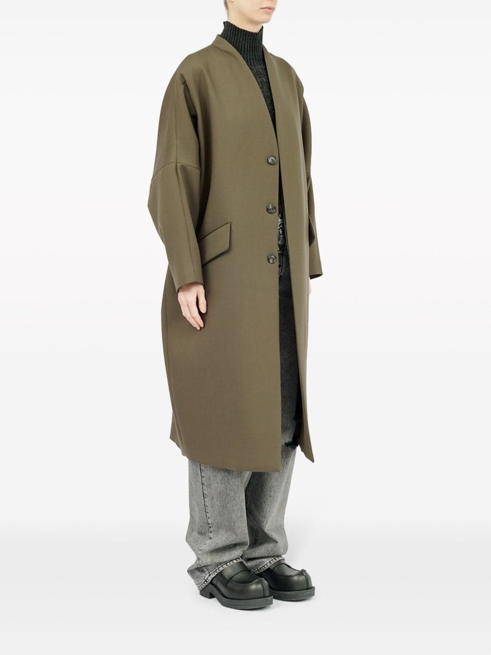 collarless single-breasted jacket - 3