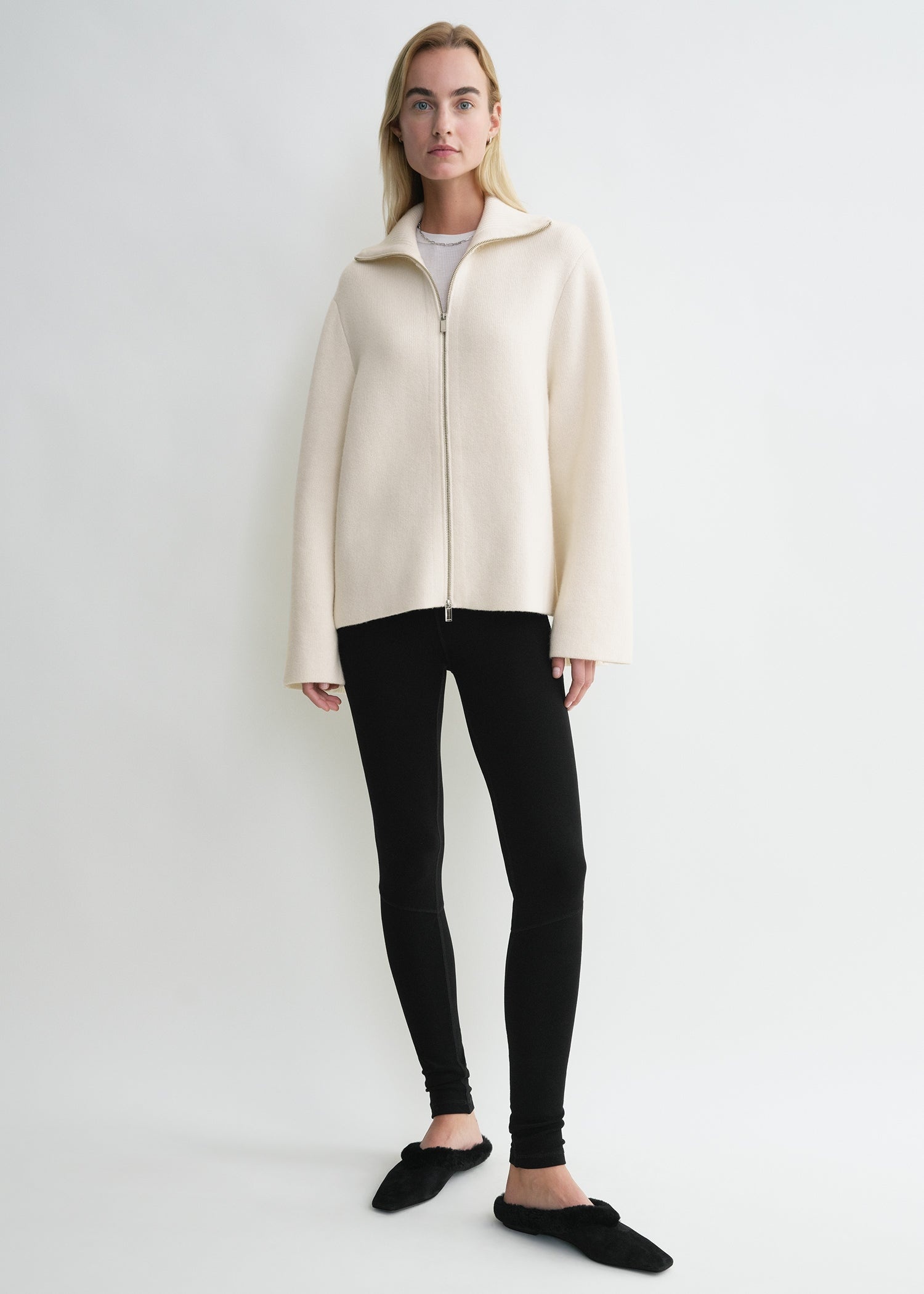 Double-knit zip sweater off-white - 2