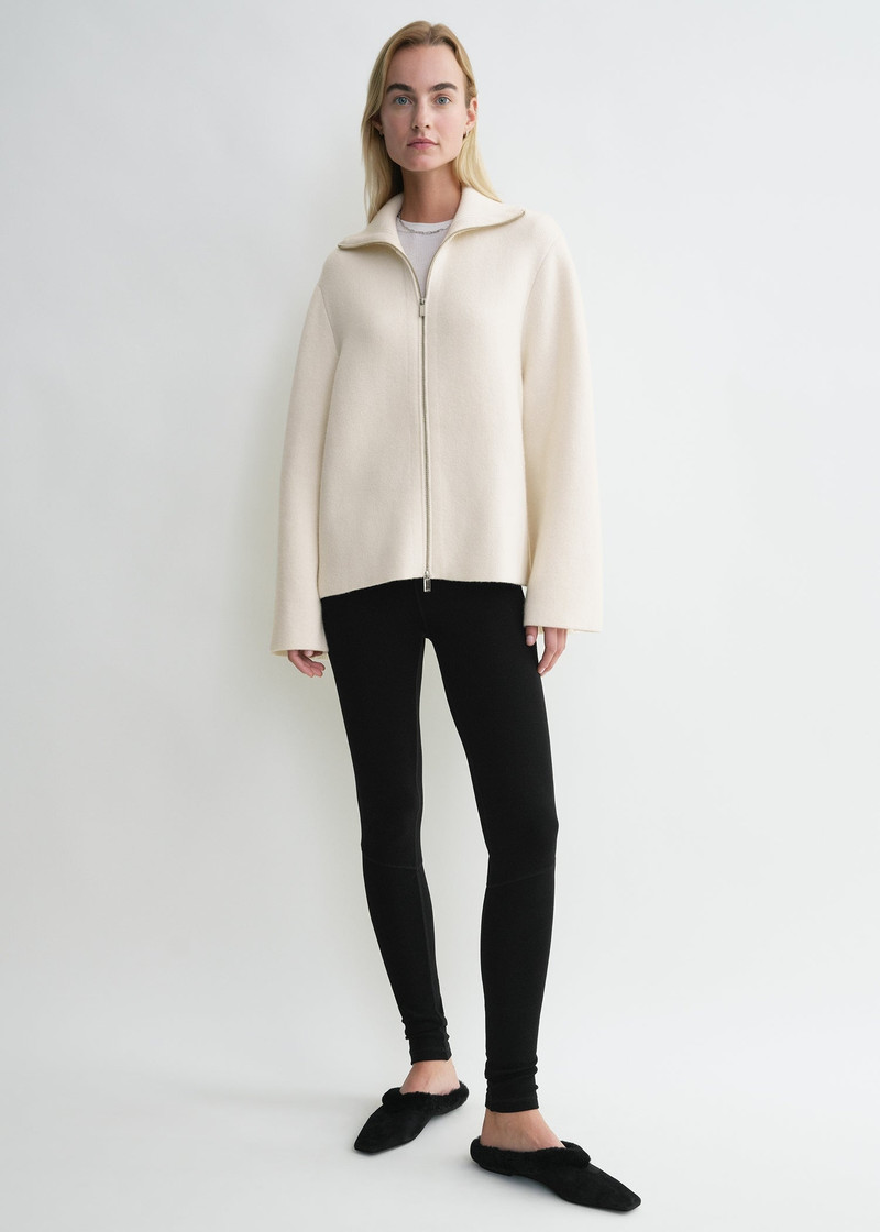 Totême Double-knit zip sweater off-white outlook