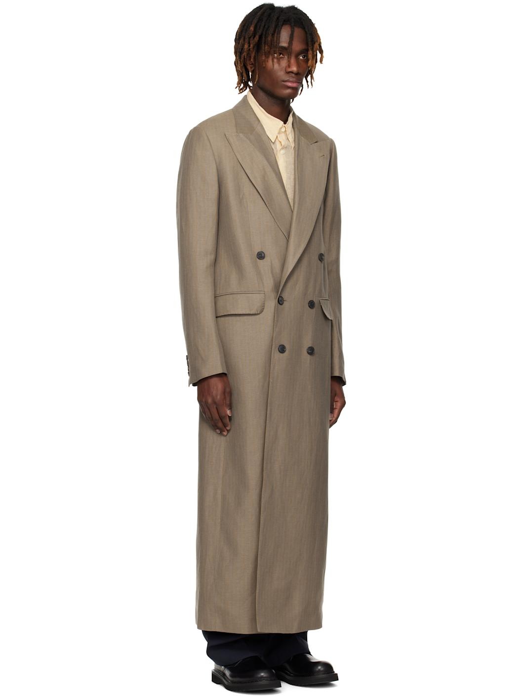 Tan Double-Breasted Coat - 2