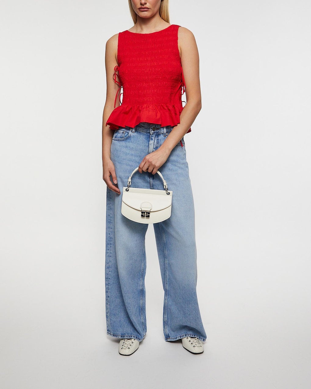 Top Cotton Poplin Smock Tie String Red - 3