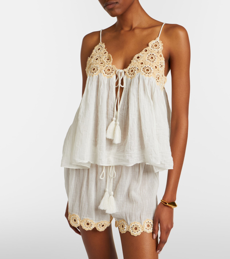 ULLA JOHNSON Alessia crochet-trimmed cotton gauze top outlook