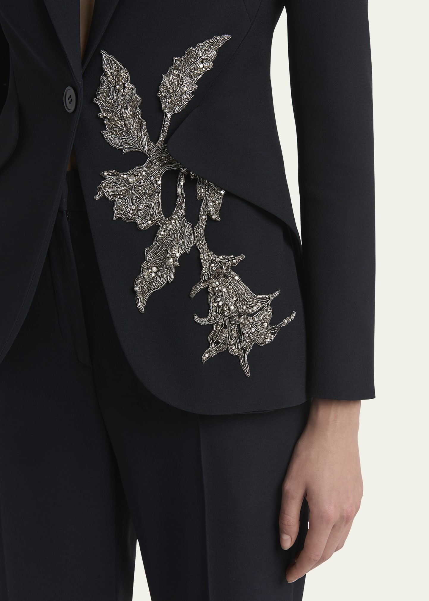 Floral Crystal One-Button Crepe Blazer - 5