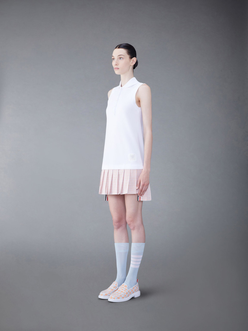 Thom Browne Classic Pique Check Poplin Mini Pleated Polo Dress outlook