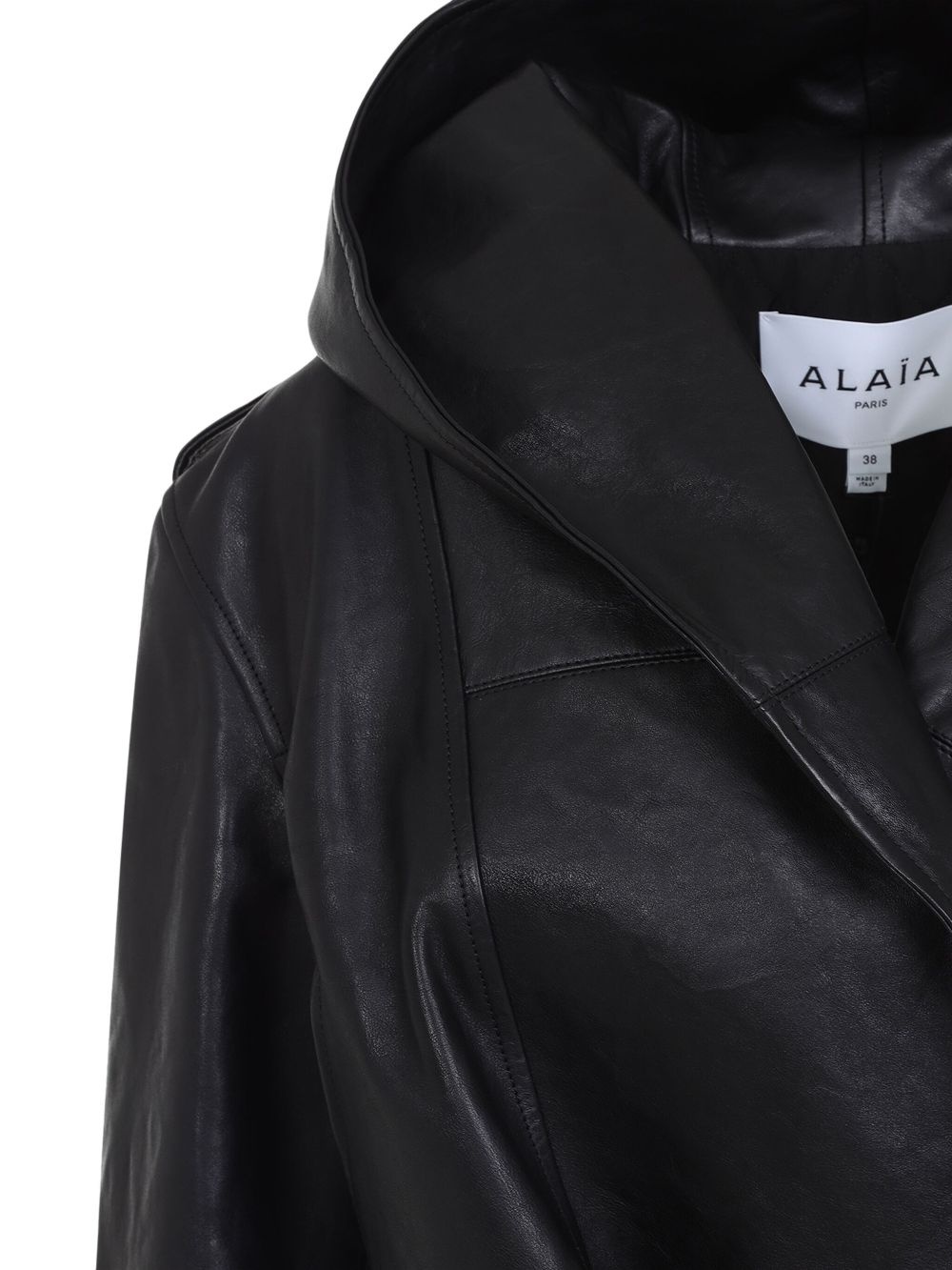 hooded leather biker jacket - 4