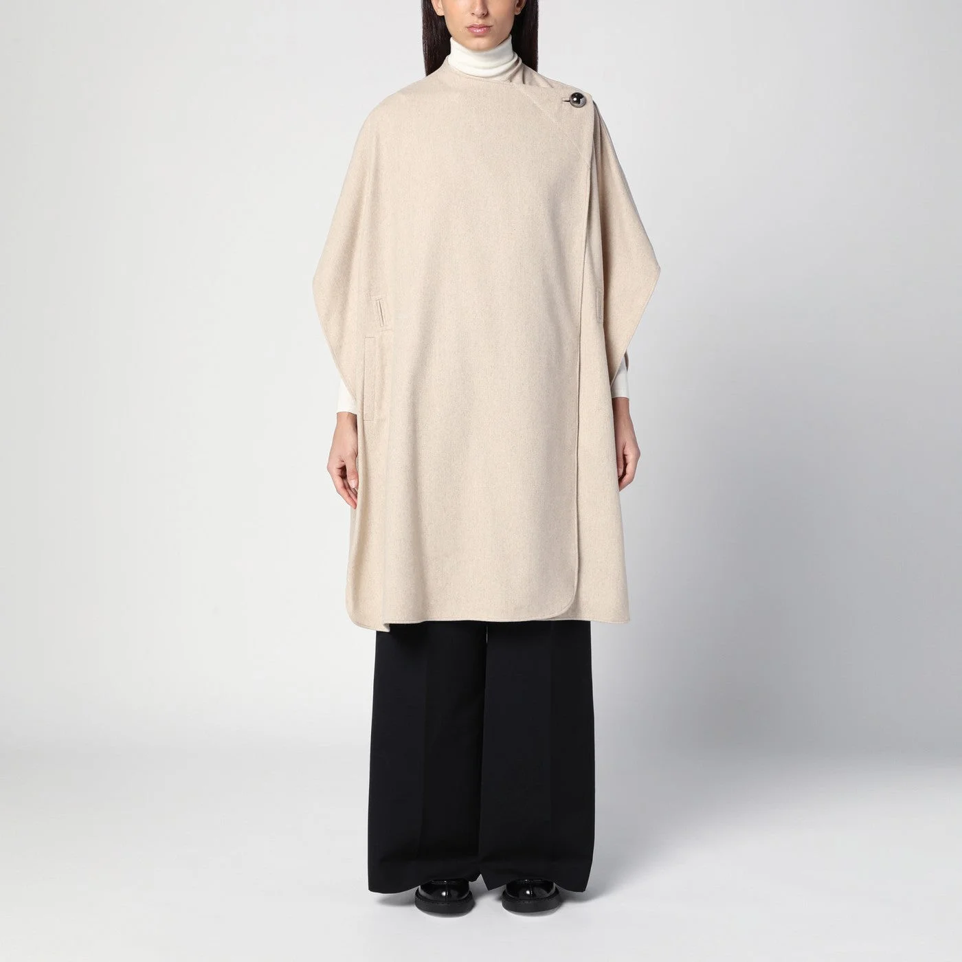 Beige wool-blend cape - 1