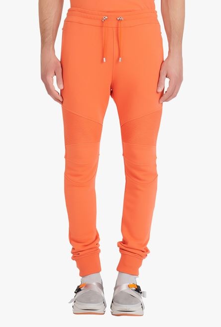 Orange cotton sweatpants with black Balmain Paris logo print - 5