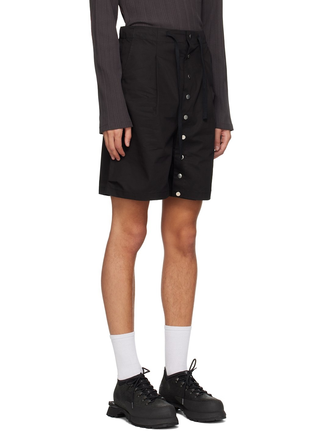 Black Press-Stud Shorts - 2