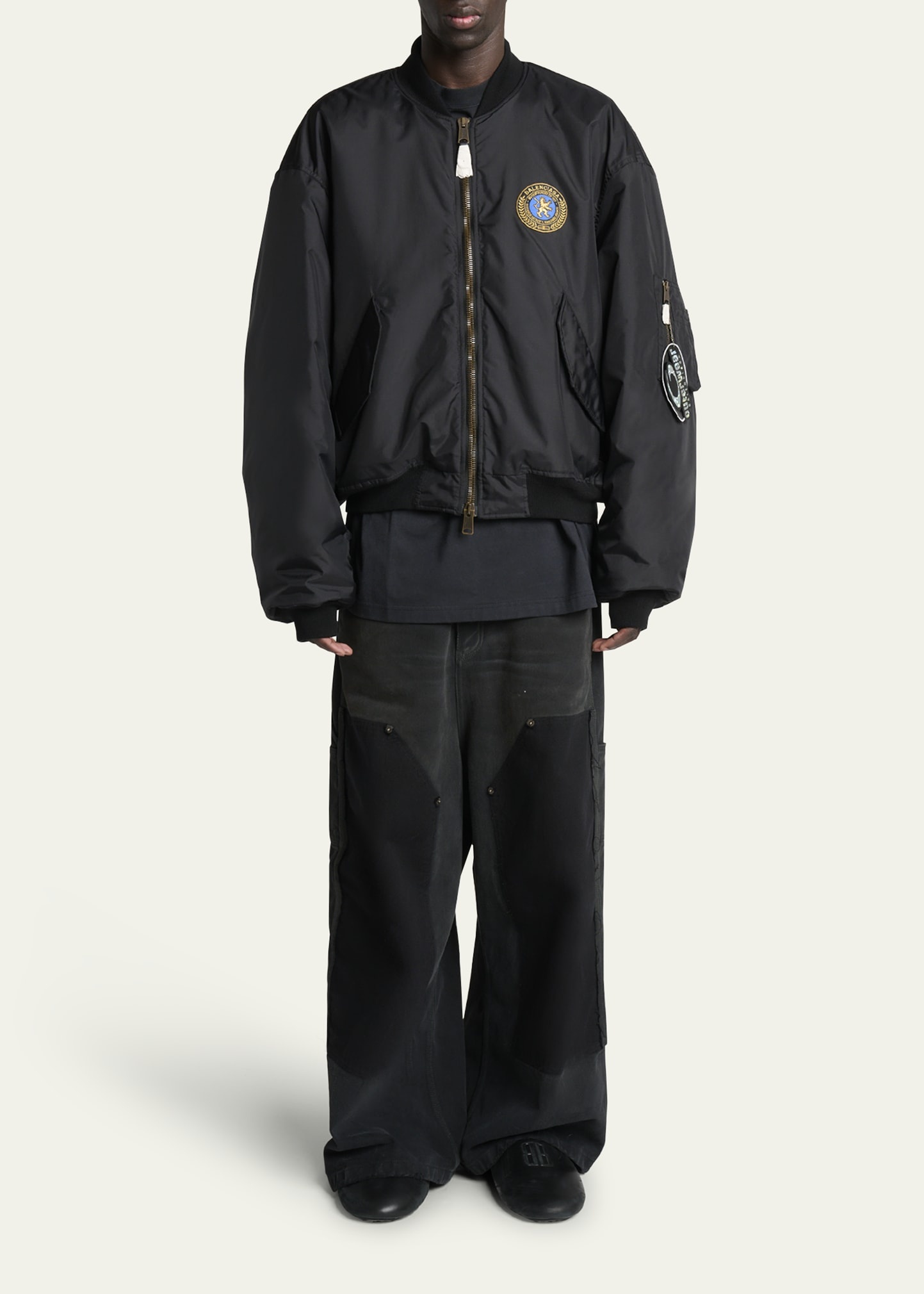 Men's Crest Patch Oversized Nylon Bomber Jacket - 2