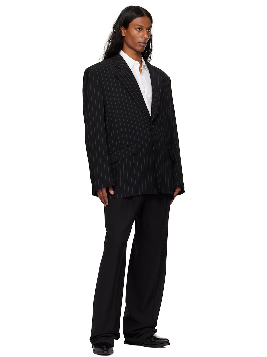 Black Single Breasted Oversized Blazer - 4