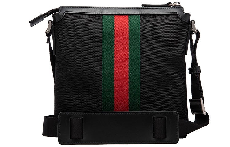 Men's Gucci Red Green Stripe Webbing Leather Logo Canvas Shoulder Messenger Bag Black 631195-KWT7N-1 - 4