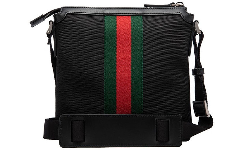 Men's Gucci Red Green Stripe Webbing Leather Logo Canvas Shoulder Messenger Bag Black 631195-KWT7N-1 4