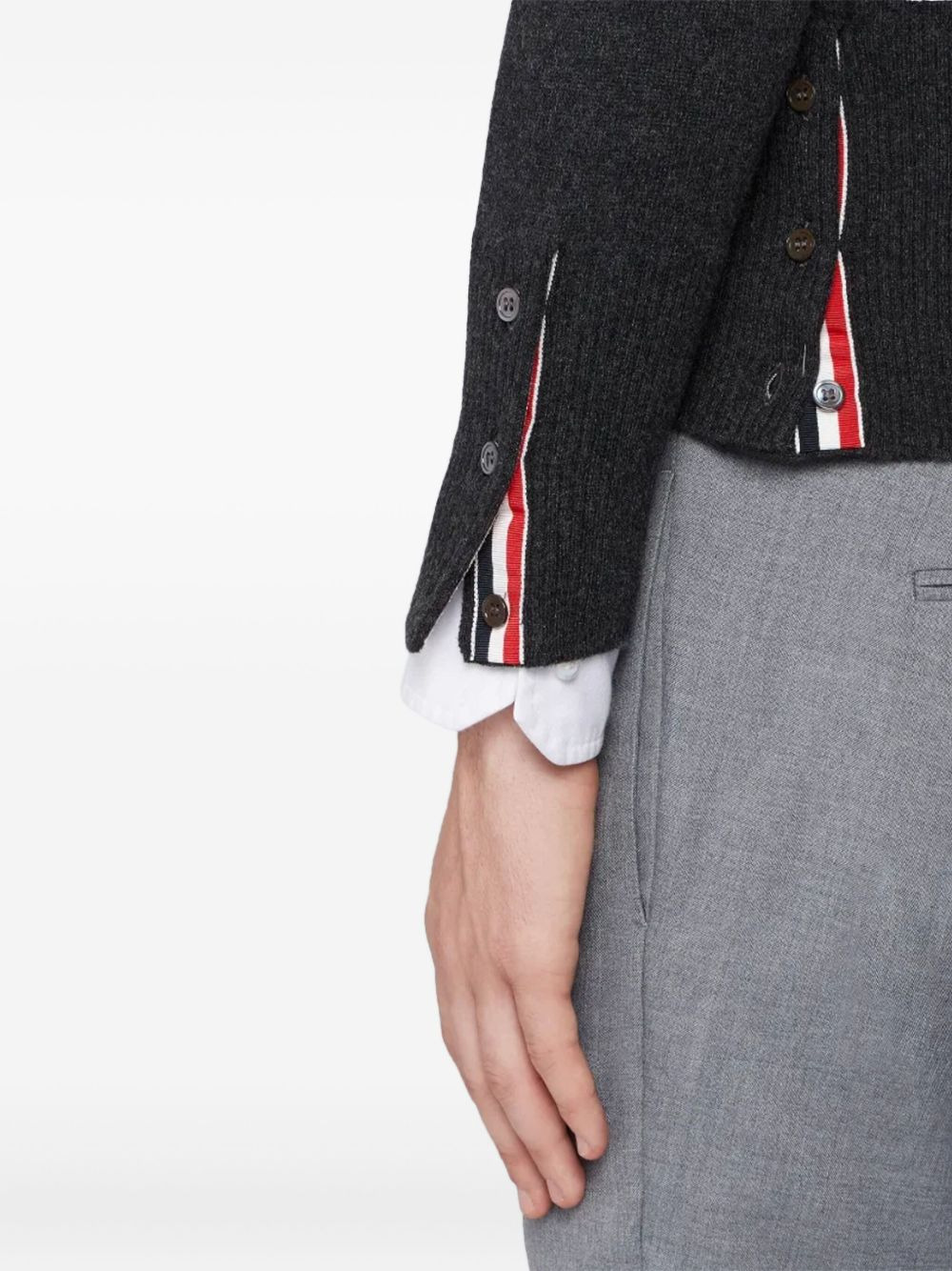 Short V-Neck Cardigan With 4-Bar Stripe In Medium Grey Cashmere - 4