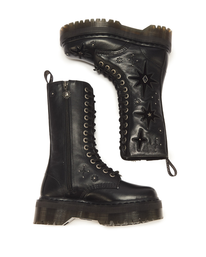 1B99 Whimsy Goth 14 Eye Leather & Velvet Lace Up Boots 4