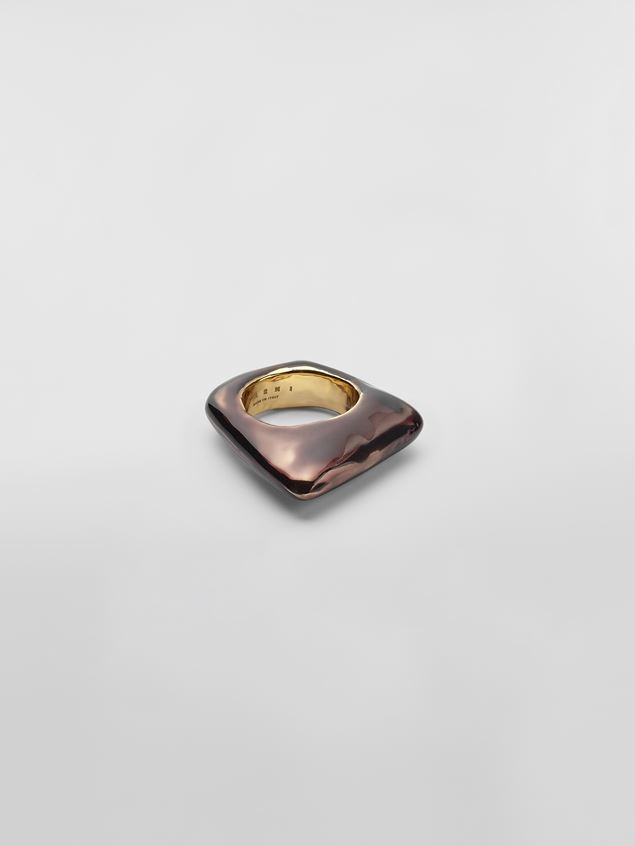 METAL TRAPEZE RING COVERED WITH TRANSPARENT BLACK ENAMEL - 1