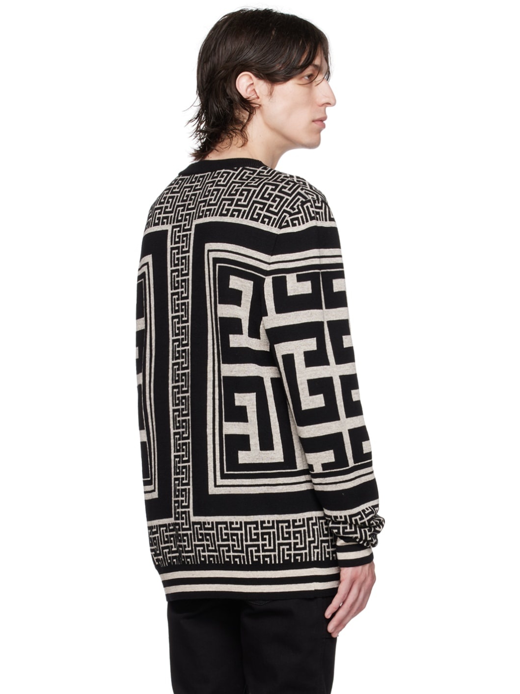 Black & Off-White Monogram Sweater - 3