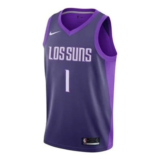 나이키 NBA City Version Phoenix Suns Devin Booker 1 레트로 농구 저지 조끼 자주색 912143-566 - 1