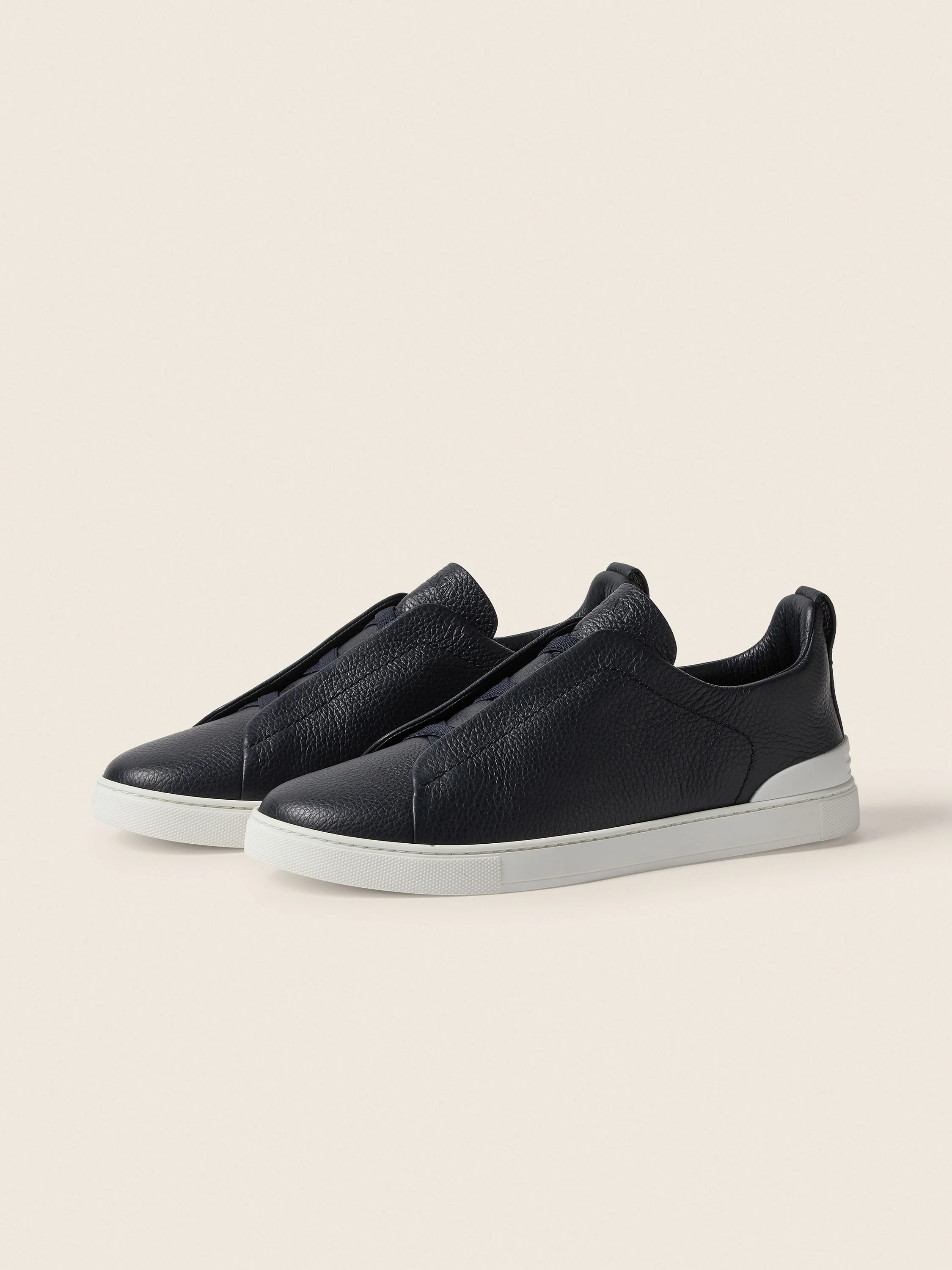 NAVY BLUE LEATHER TRIPLE STITCH™ SNEAKERS - 1