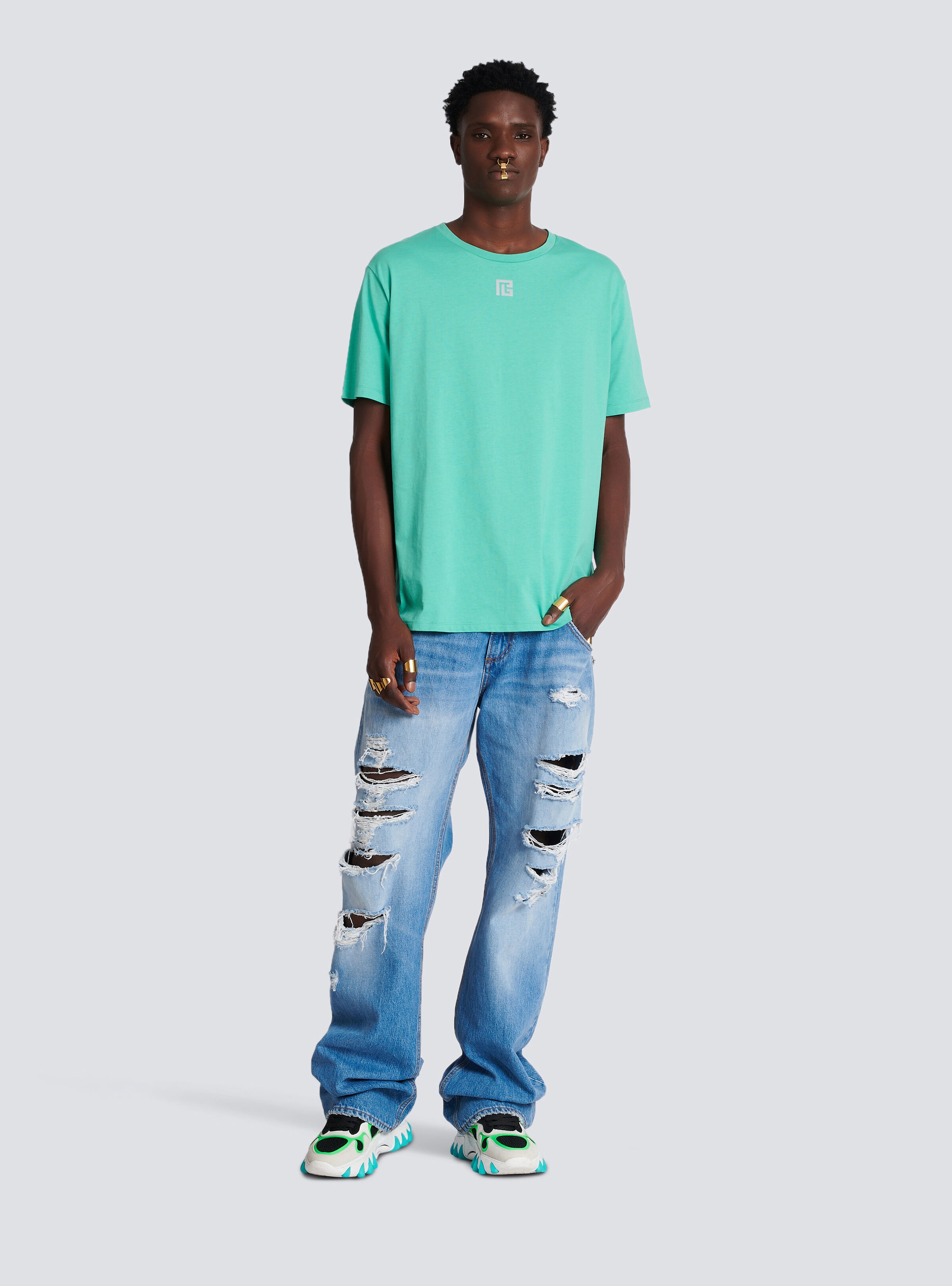 T-shirt in eco-responsible cotton with reflective Balmain maxi logo print - 2