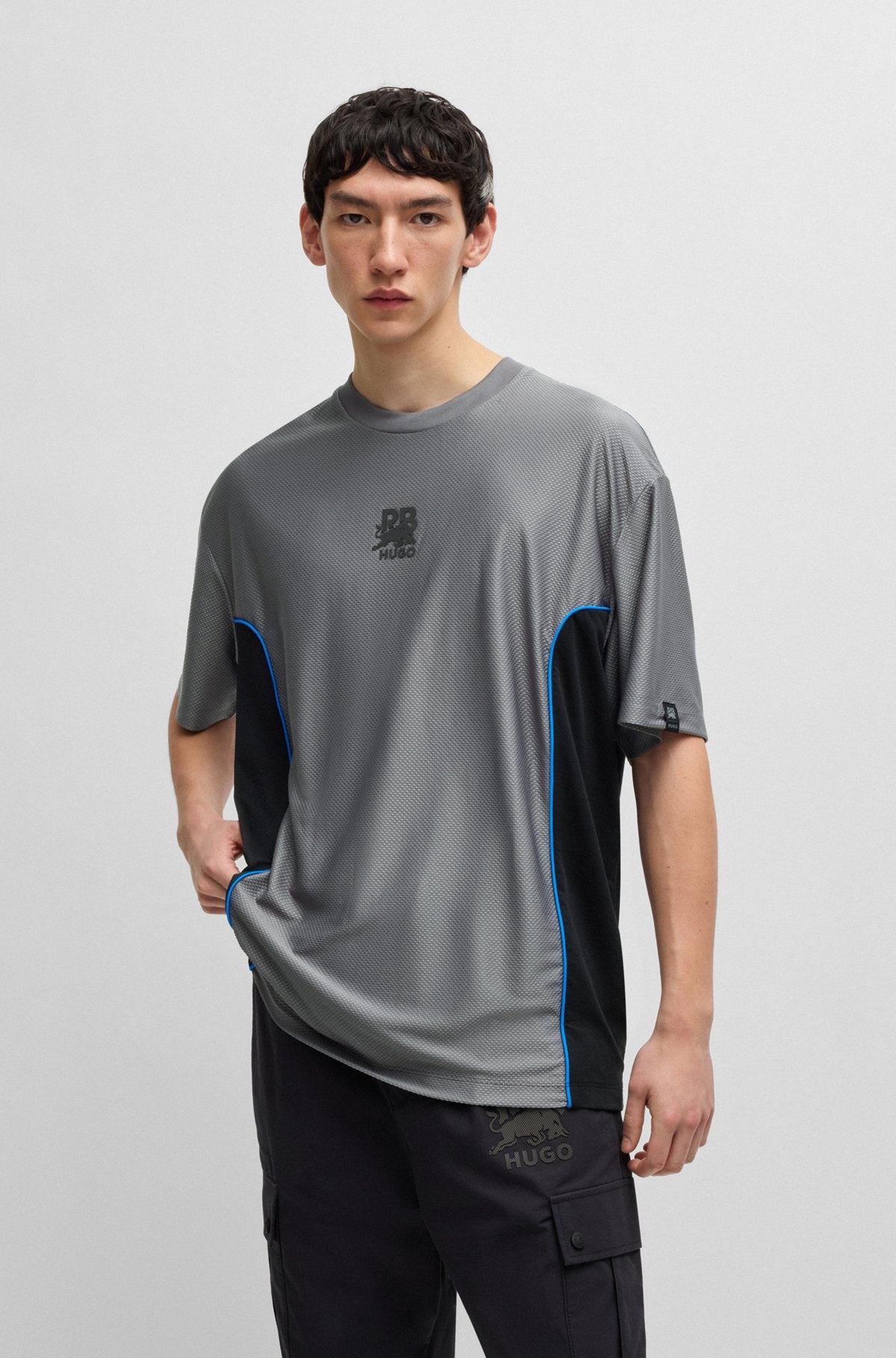 HUGO X RB STRUCTURED-JERSEY T-SHIRT WITH PIPING DETAILS - 2