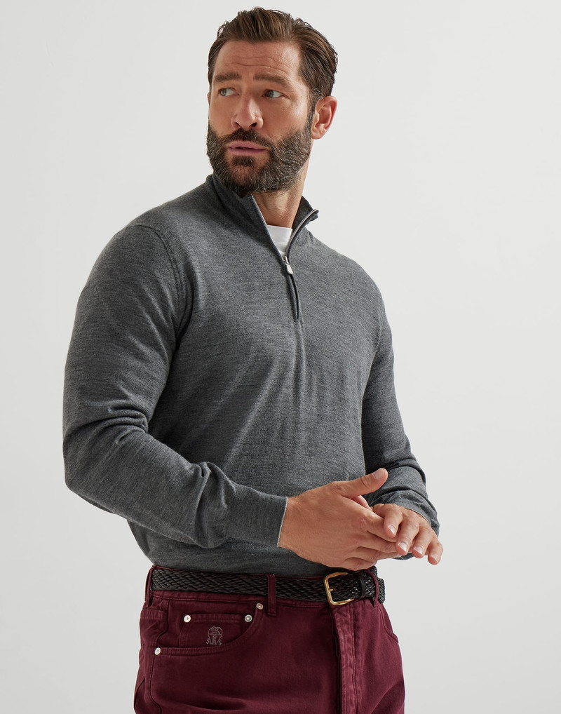 Virgin wool and cashmere lightweight sweater with half-zip - 1