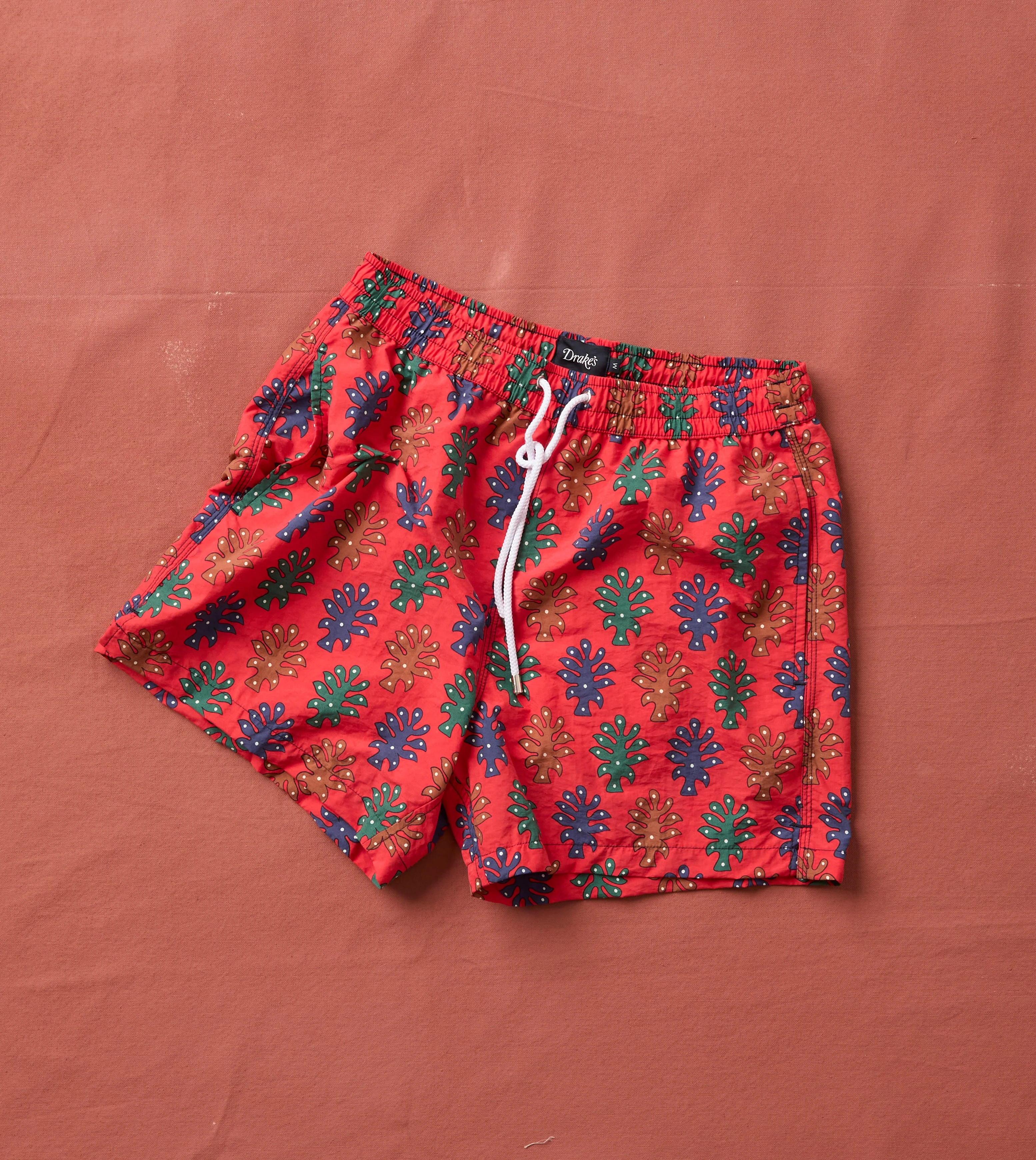 Tree Print Nylon Drawstring Swim Shorts - 1