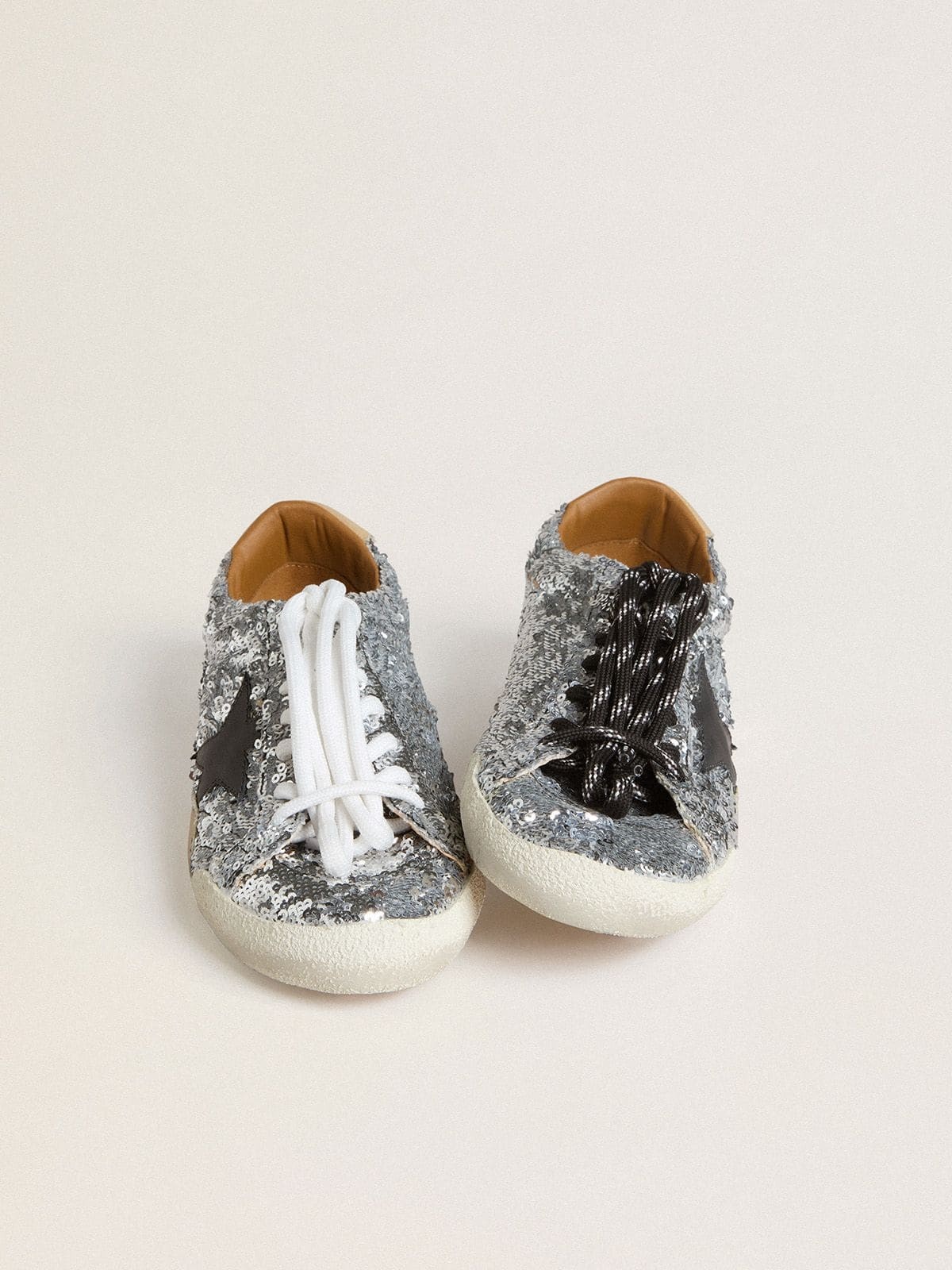 Women's True-Star in silver sequins with black star and beige leather heel tab - 4