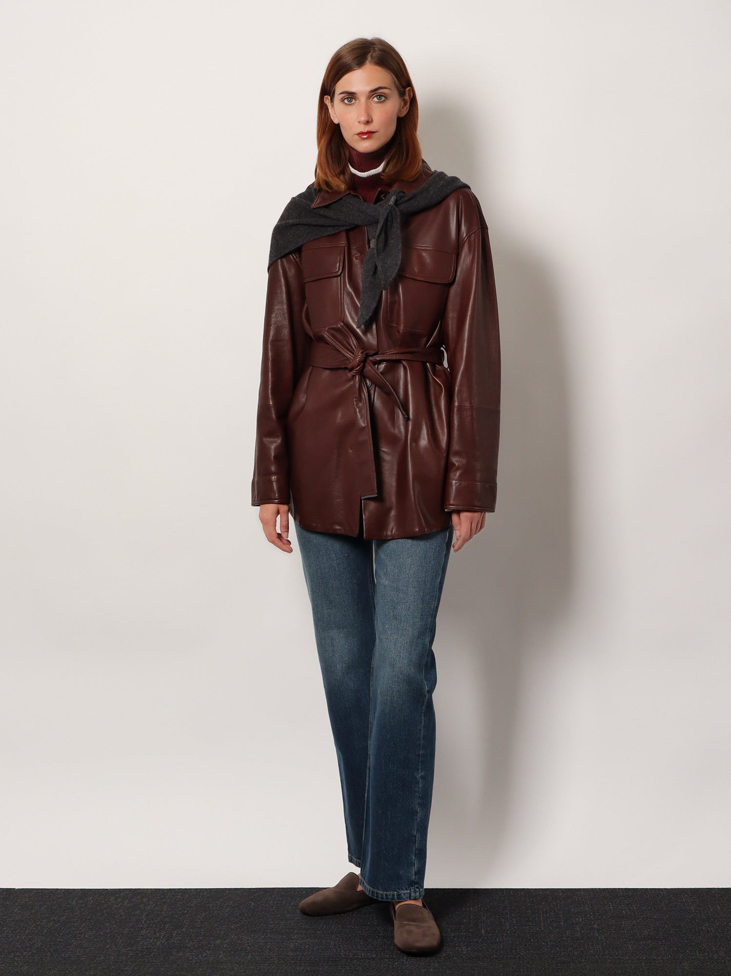 Leather Jacket With Belt - 2