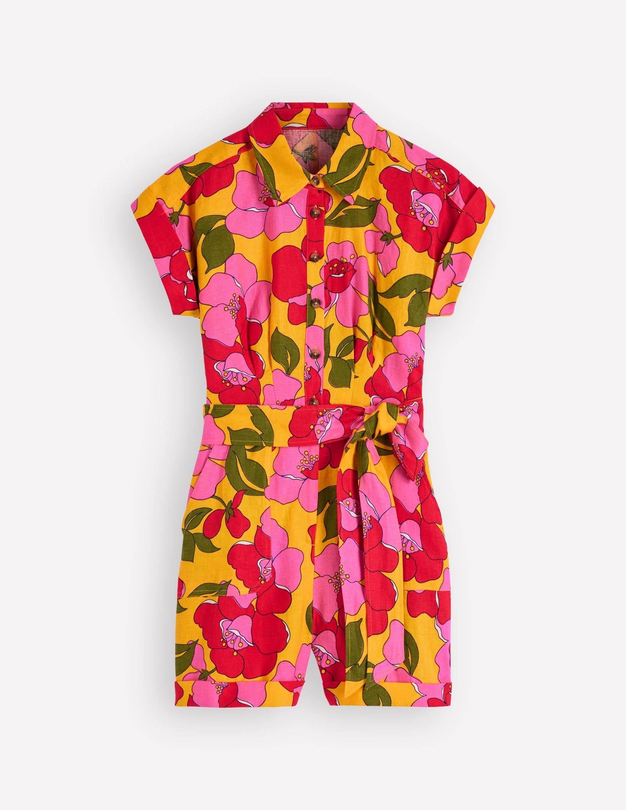 Kay Linen Playsuit-Yellow Radiant Bloom - 1
