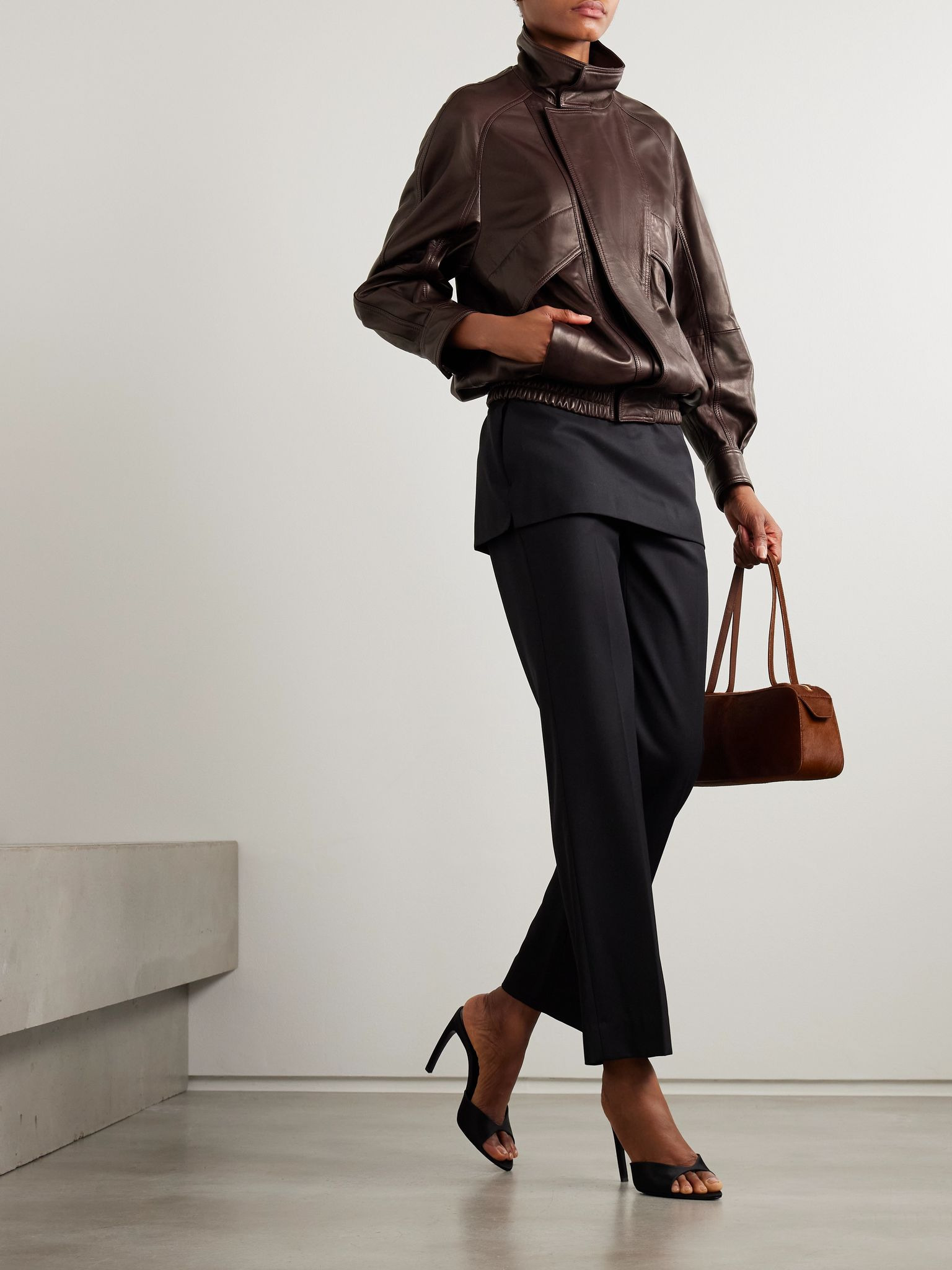 Ariste oversized paneled leather jacket Burgundy - 5