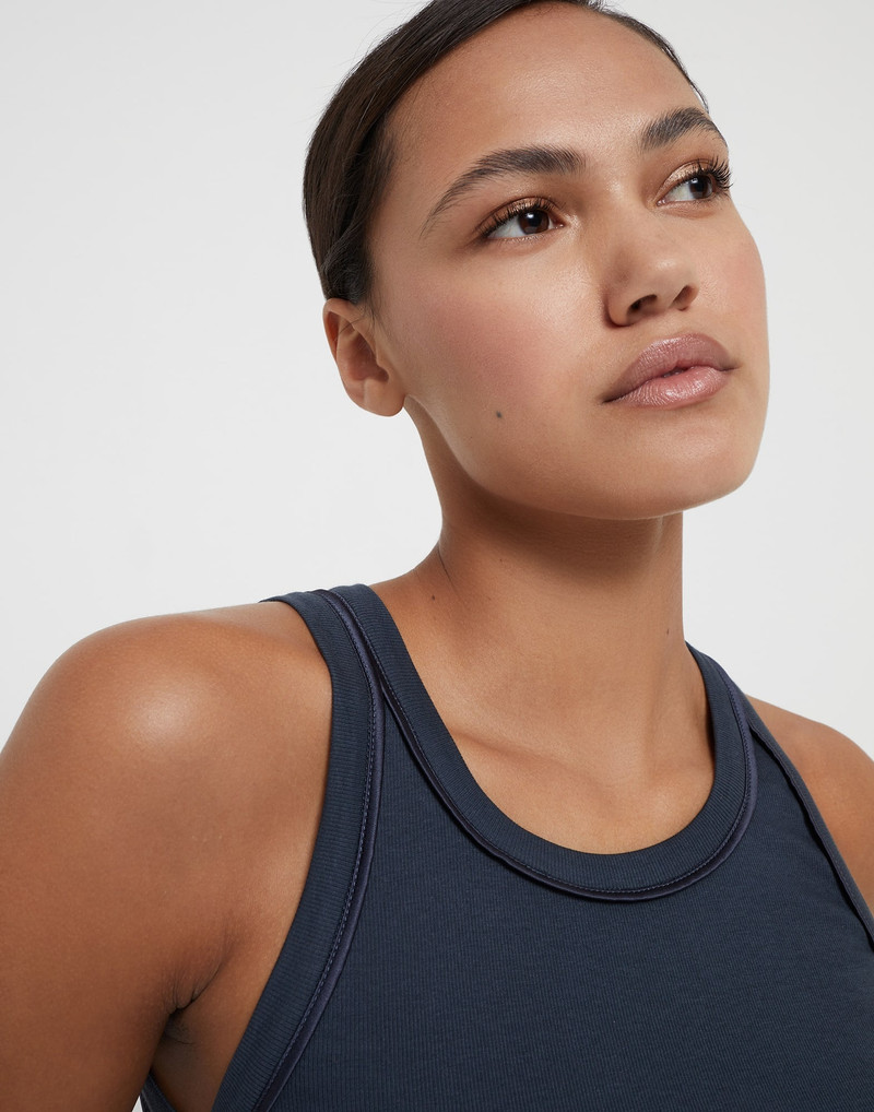 Stretch cotton ribbed jersey top with satin trims 3