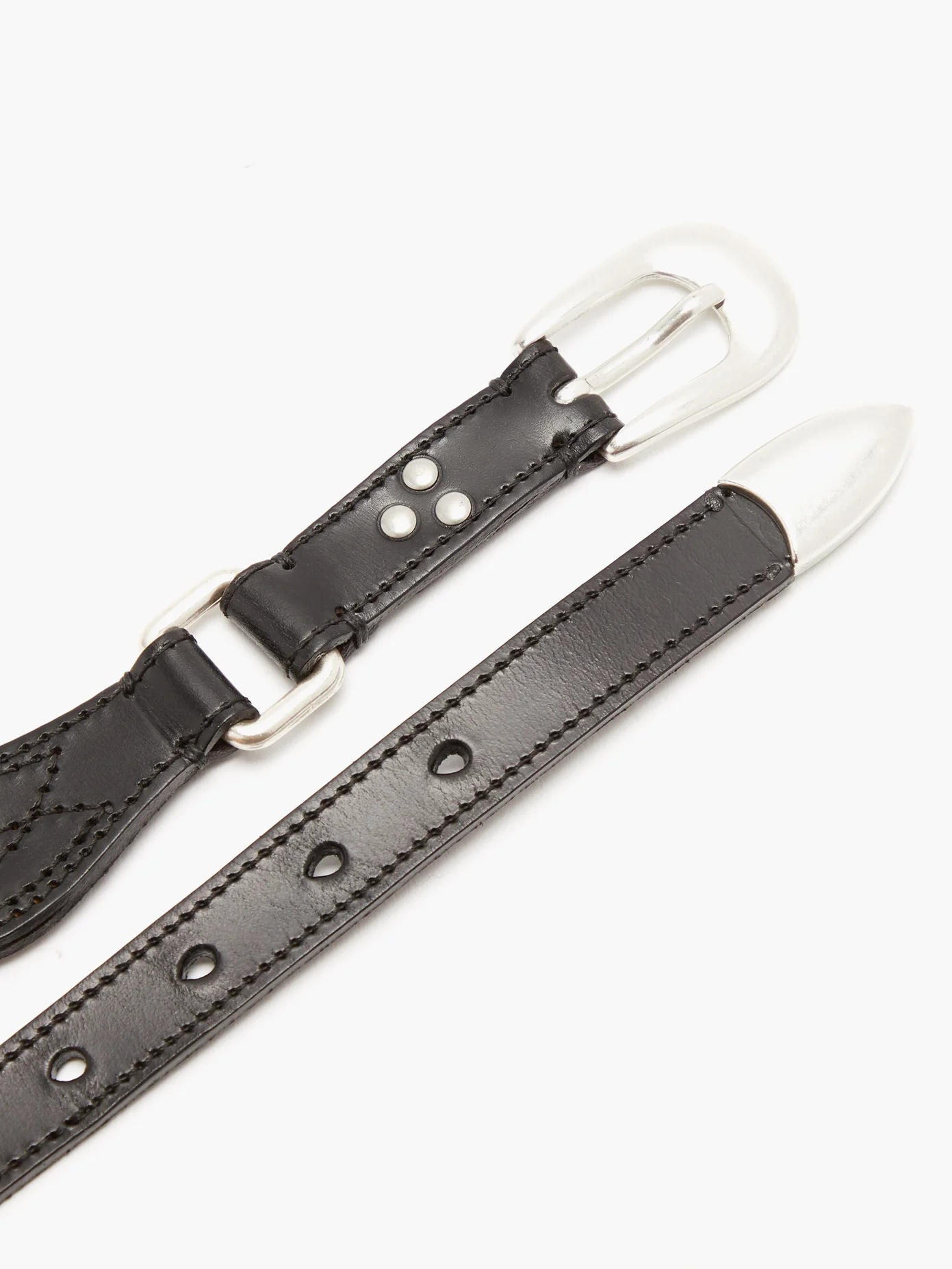 Riveted leather and webbing belt - 5