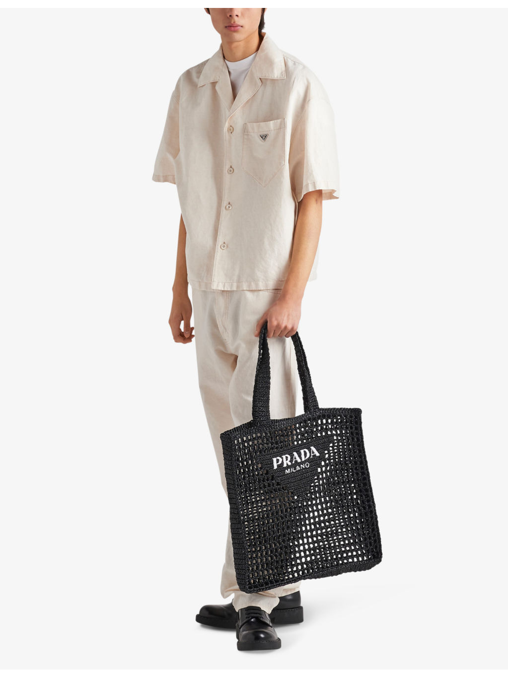 Brand-embroidered crochet tote bag - 3