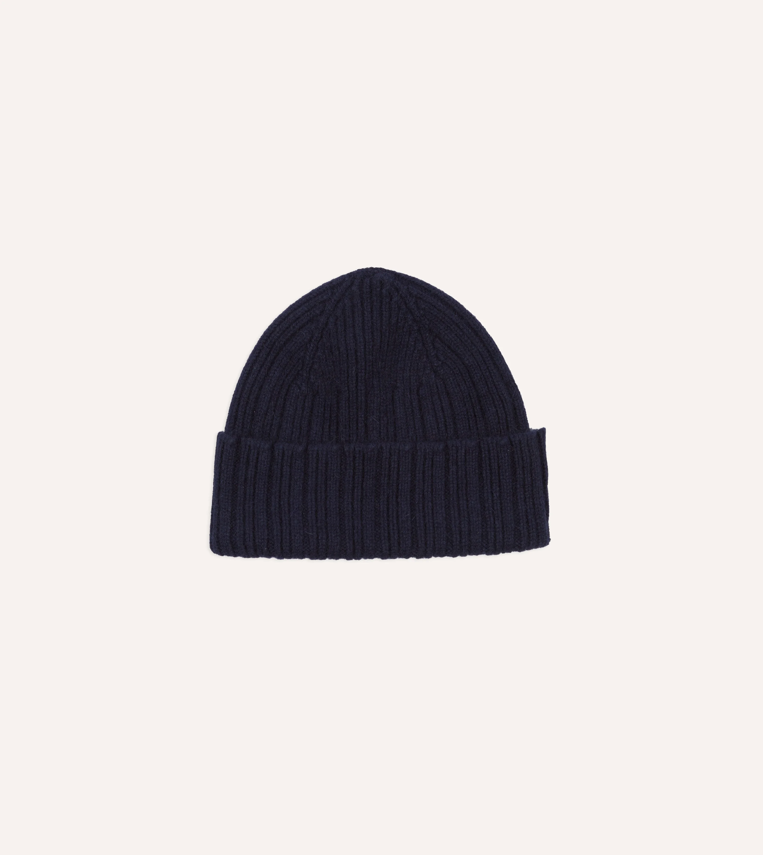 Navy Angora Lambswool Ribbed Knit Cap - 1