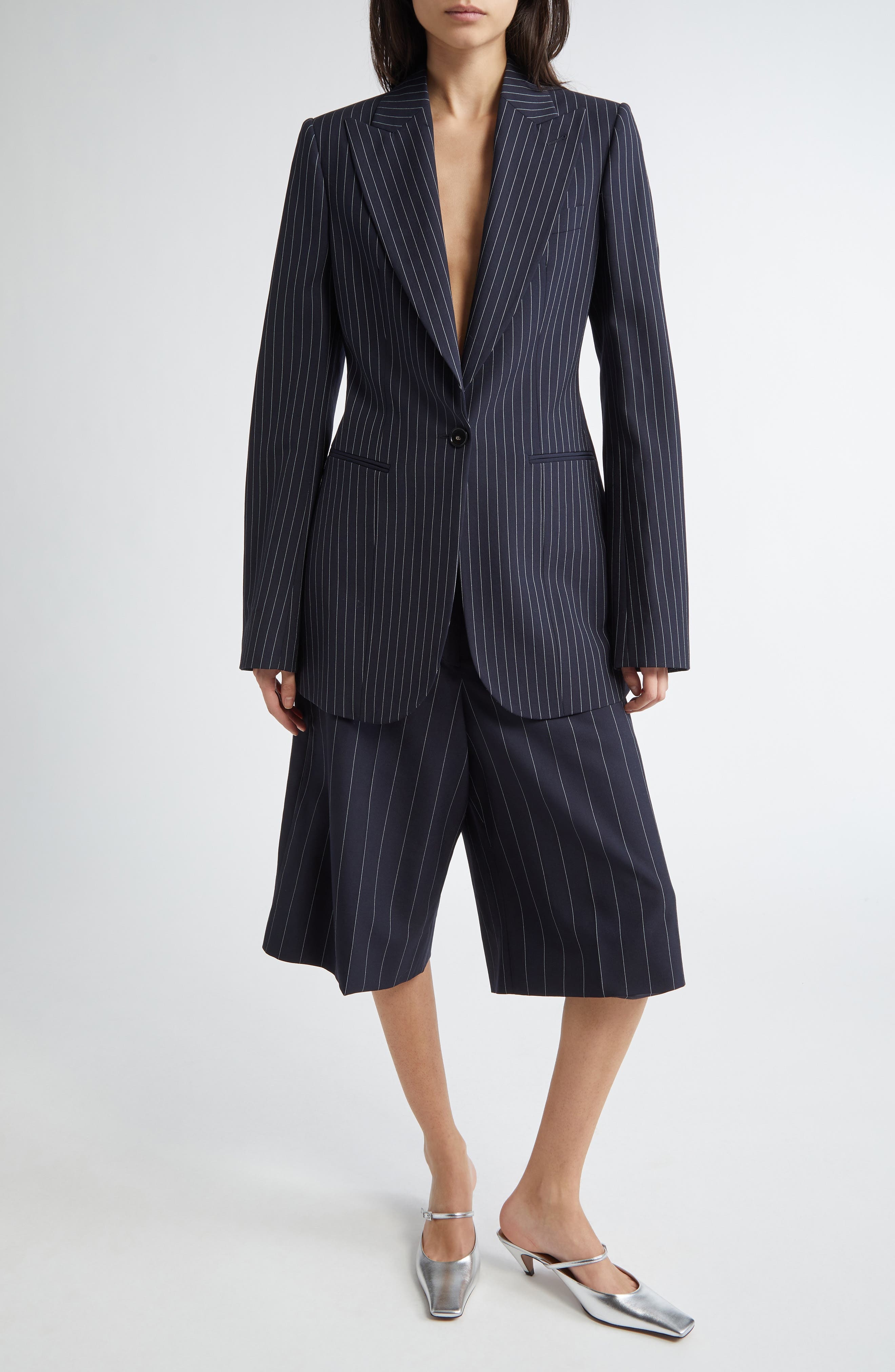 Stella McCartney Pinstripe Wool One-Button Blazer in Ink at Nordstrom - 2