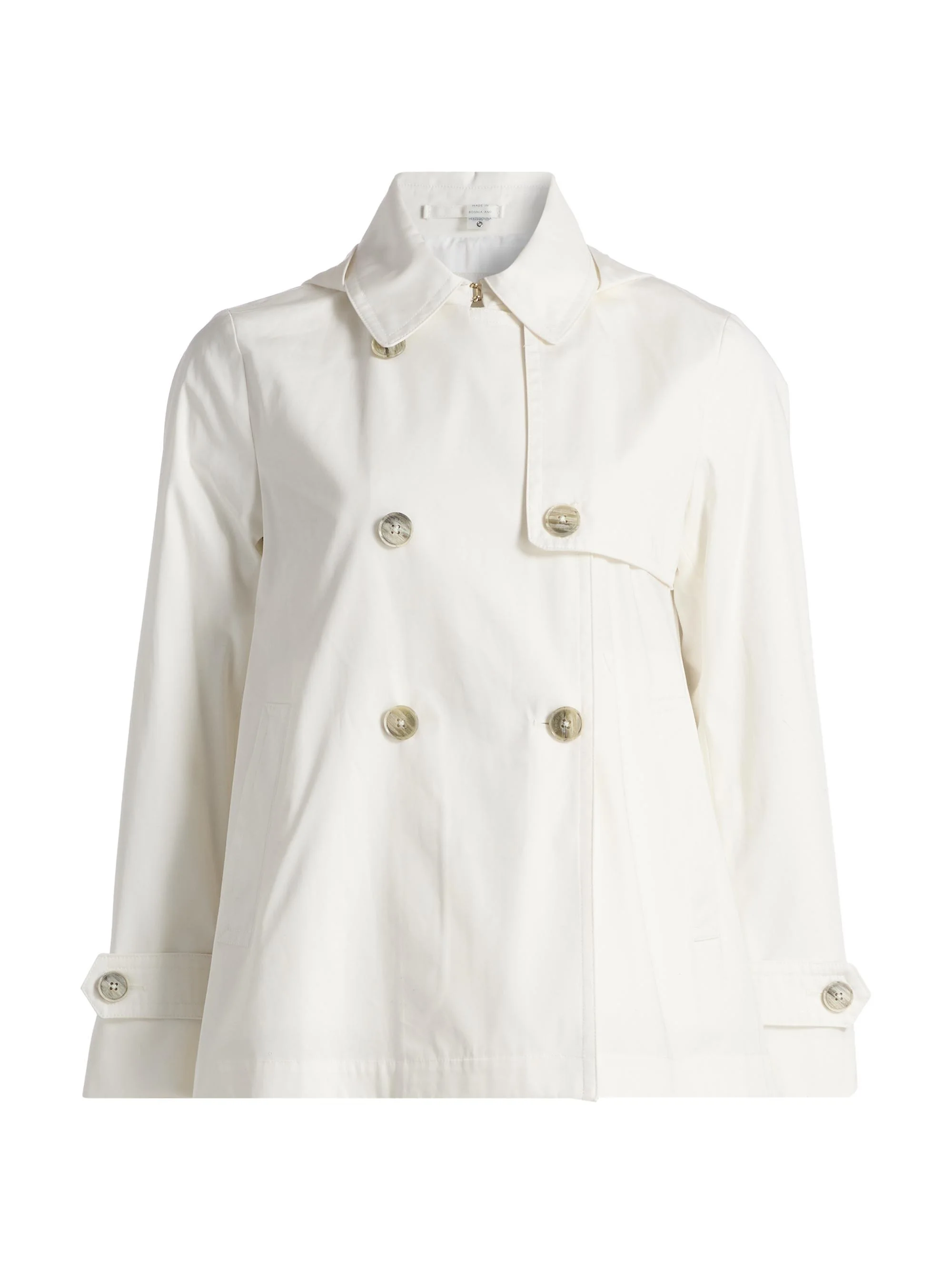 Women's Hooded Cotton Short Trench Coat - White - 1