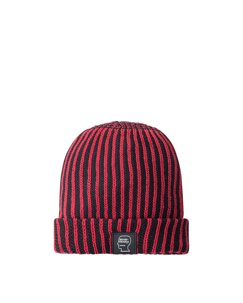 Slam Jam Logo Head PVC Patch Striped Beanie Black 1