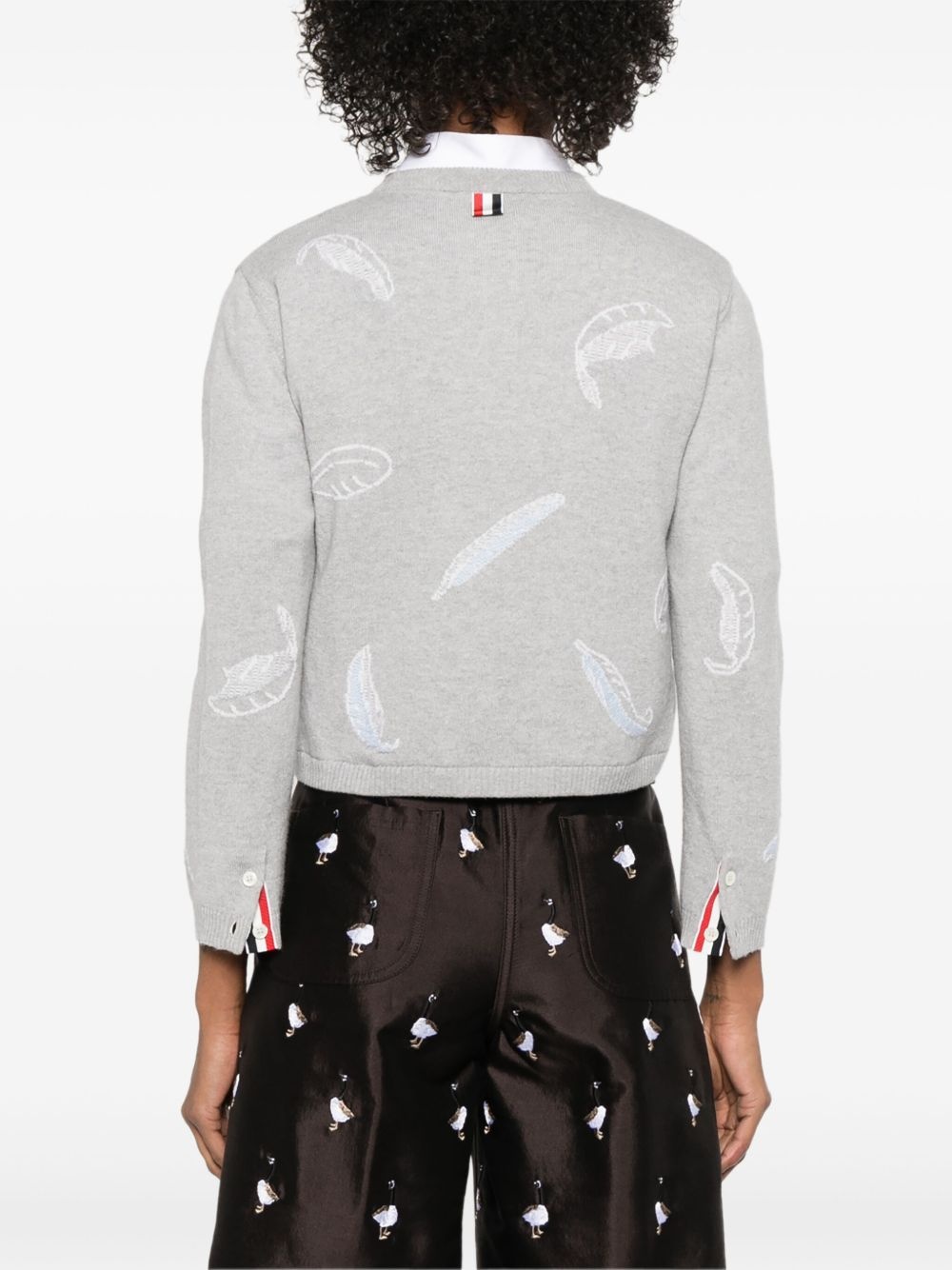 feather-intarsia cropped cardigan - 4