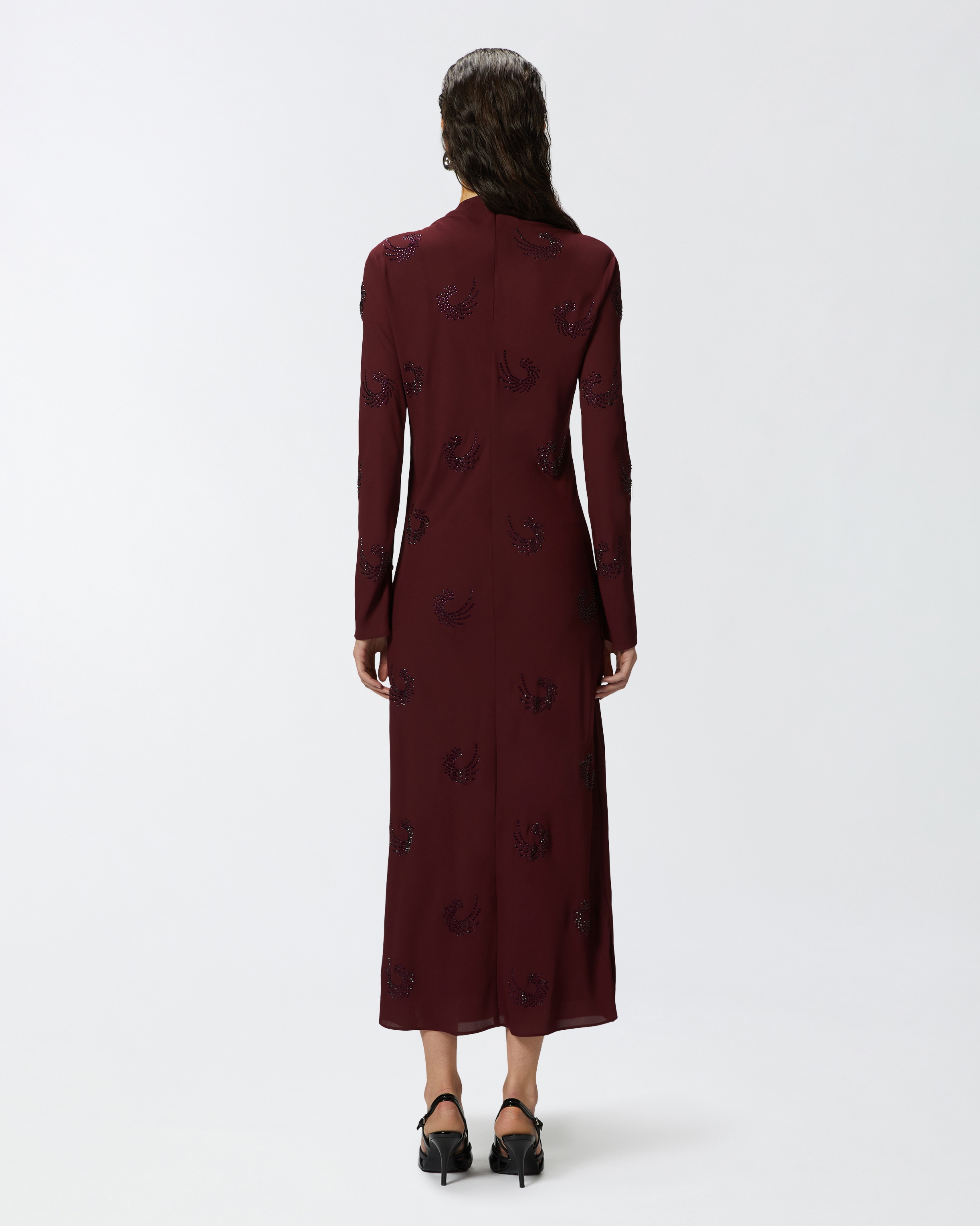 LONG HIGH-NECK DRESS WITH RHINESTONE SWIRLS - 4
