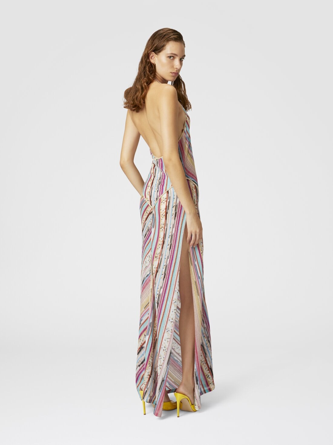 Long dress in lamé slub viscose with slit - 3