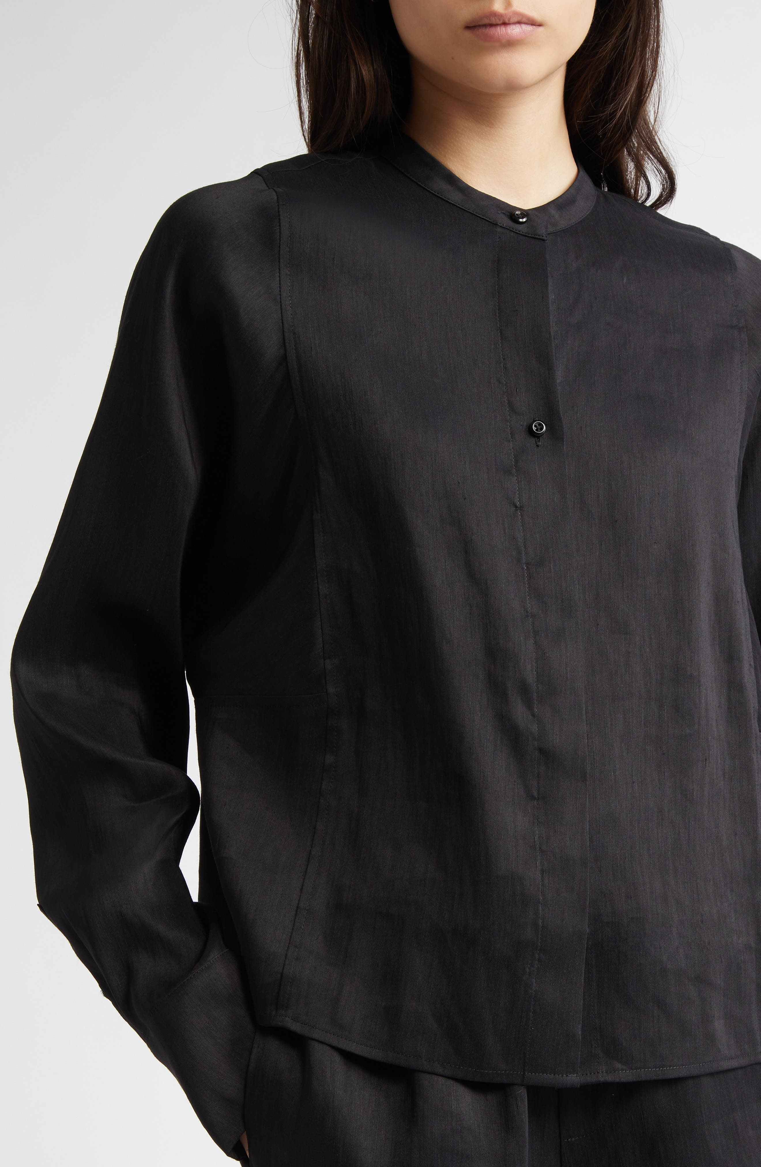 LOULOU DE SAISON Siara Oversize Linen & Silk Blouse in Black at Nordstrom - 5
