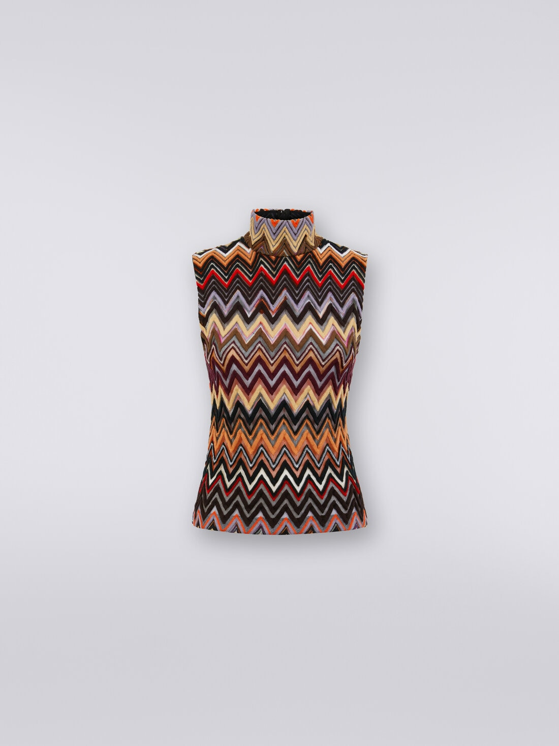 Wool and viscose high-neck tank top with zigzag weave - 1