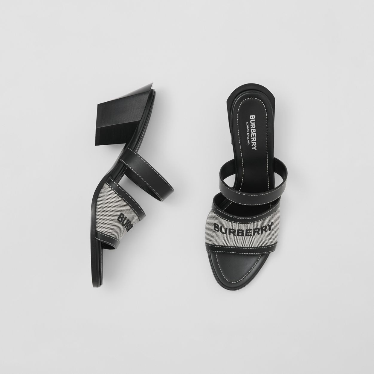 Logo Print Canvas and Leather Mules - 2