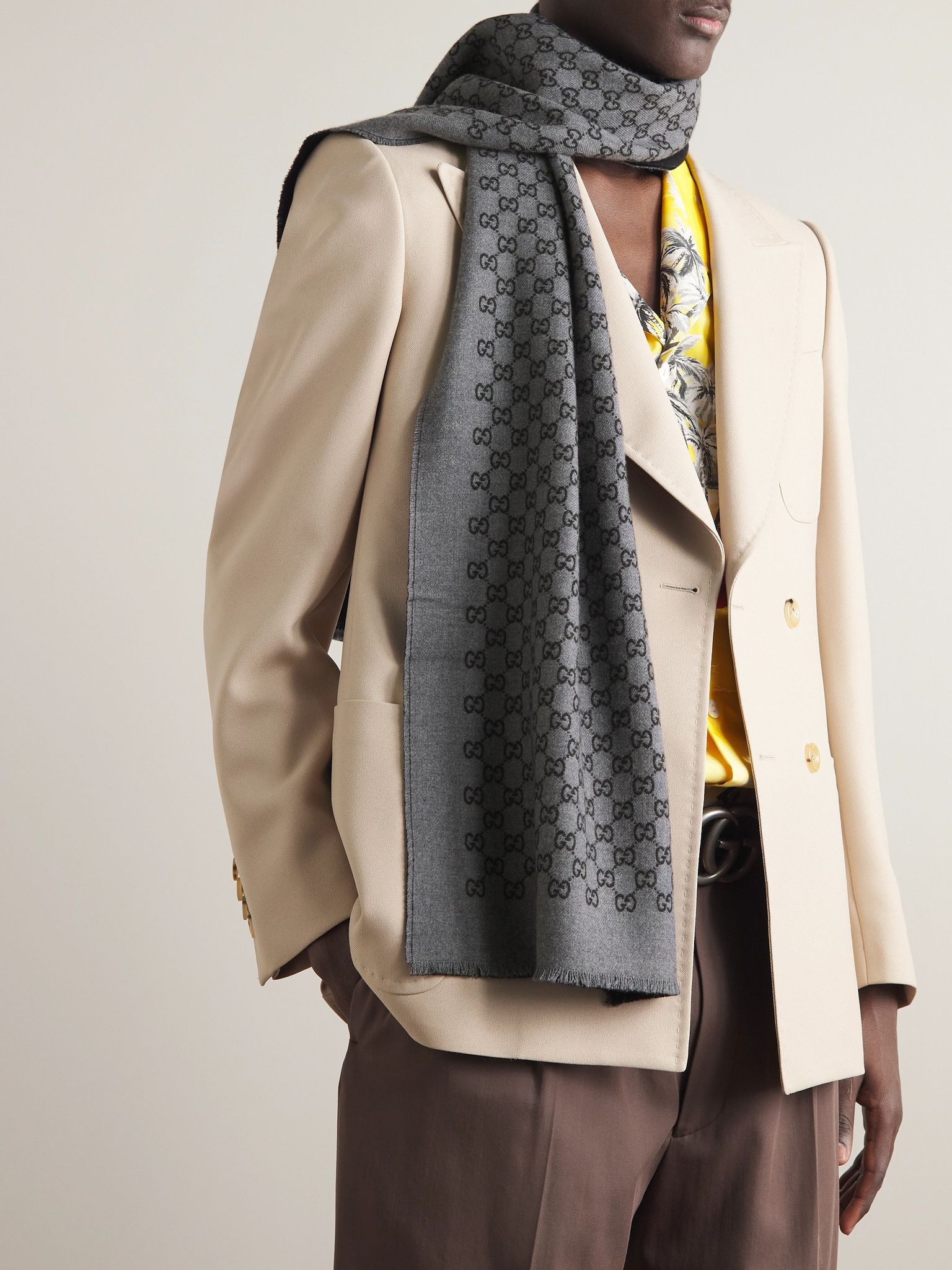 Reversible Logo-Print Wool Scarf Gray - 2