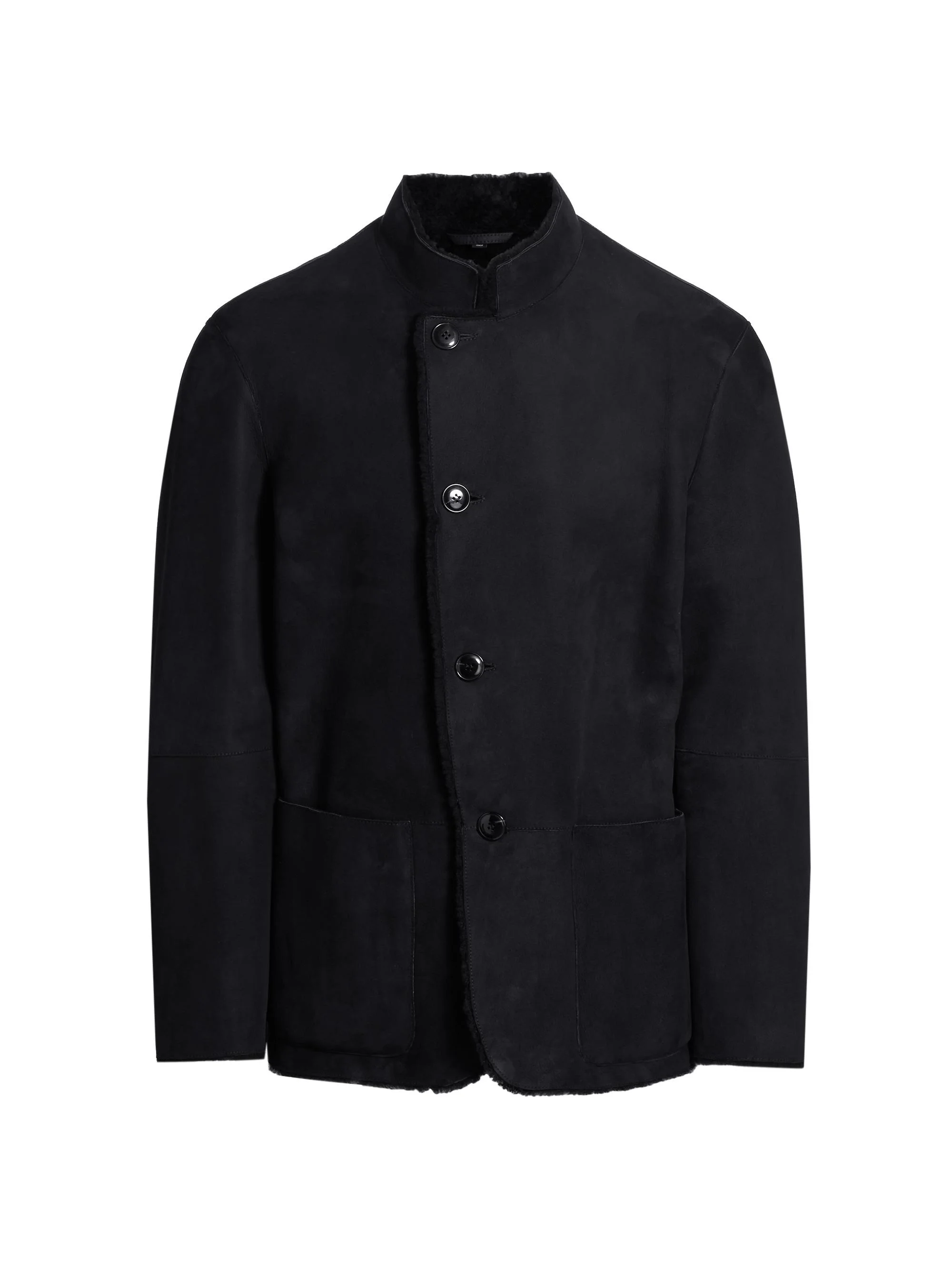 Men's Suede Shearling Jacket - Navy - 1