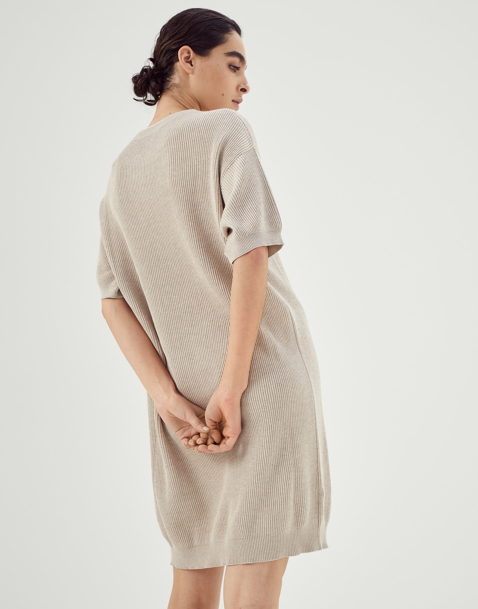 Cotton English rib knit dress with monili - 2