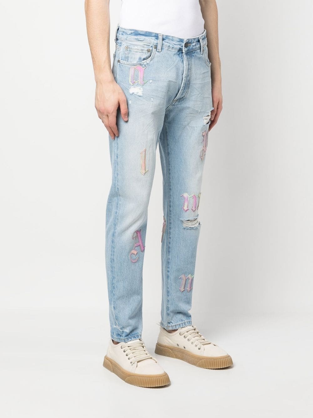 ripped embroidered tapered jeans - 3